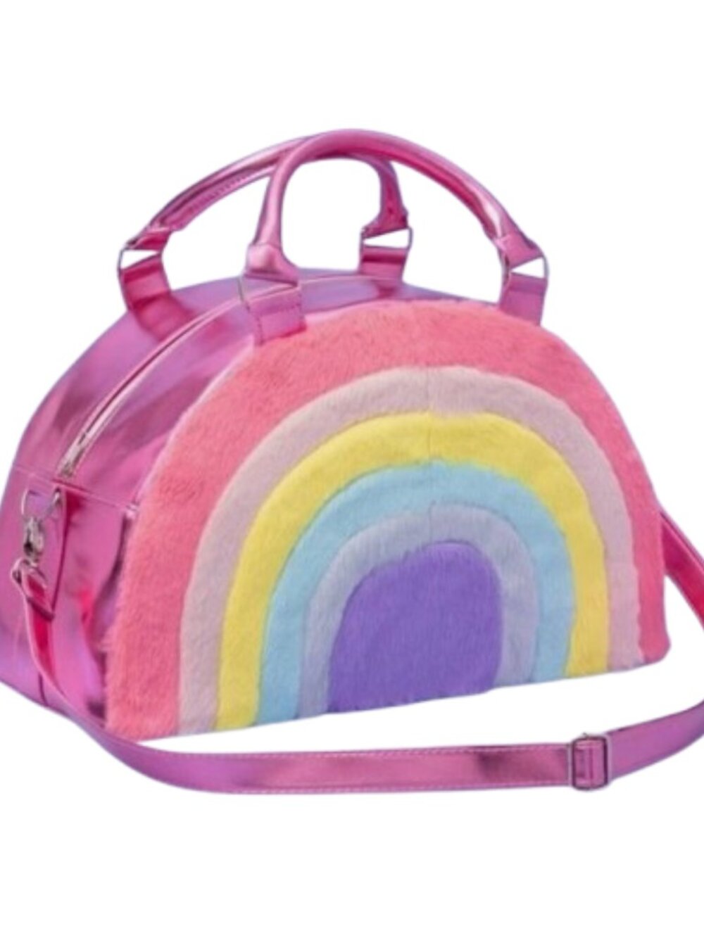 More Than Magic Pink Metallic Furry Rainbow Weekender Duffle Bag Kawaii Kidcore